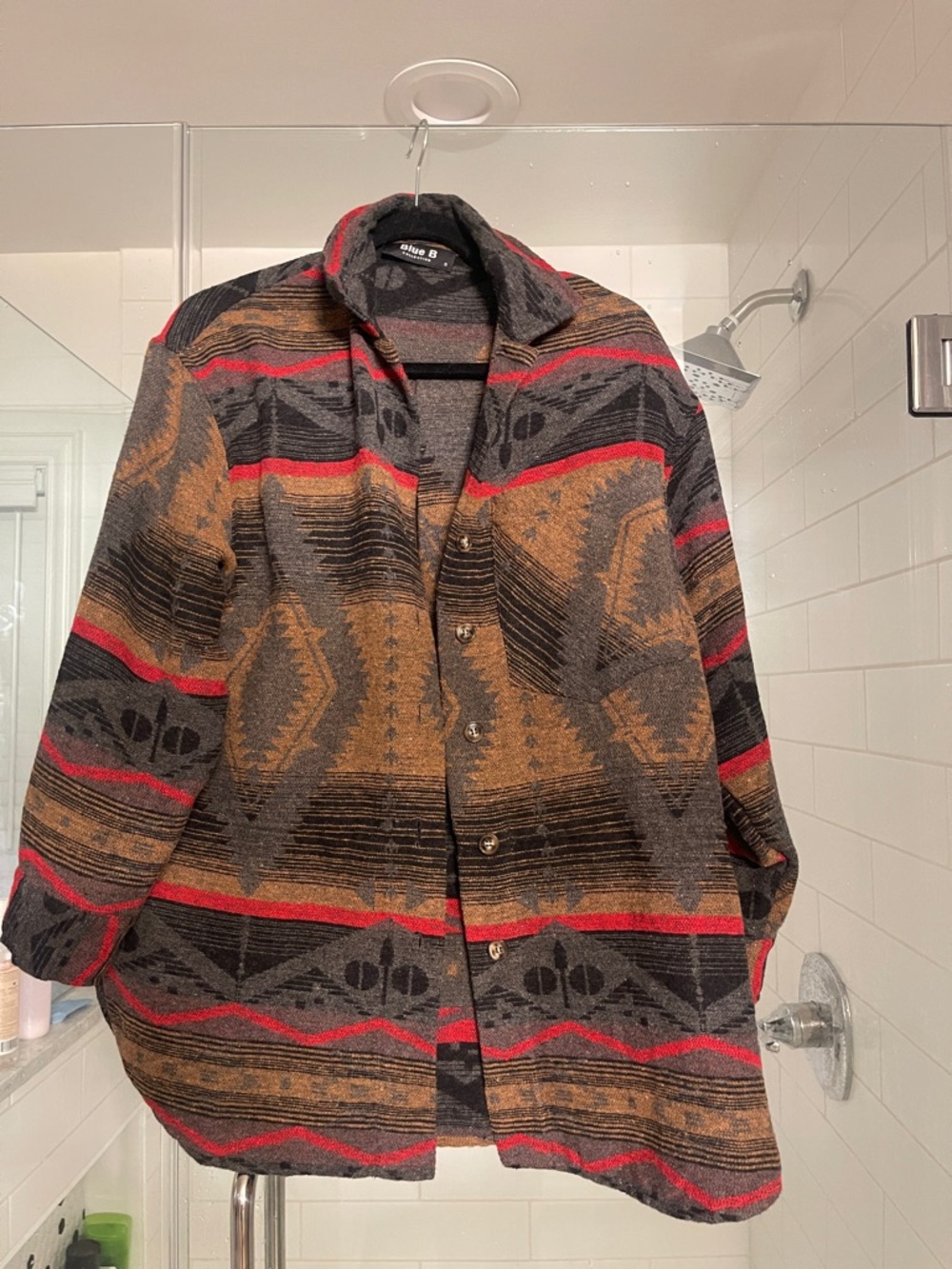 Southwestern Patterned Button-Front Jacket in Brown & Red